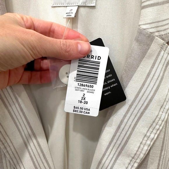 Torrid Linen Blend Blazer Sz 2X Neutral Tan Stripe Lined Lightweight Jacket‎ NEW - Picture 3 of 7